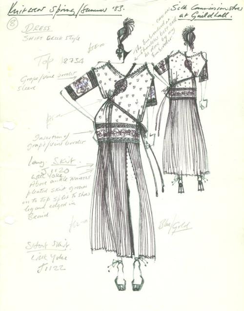 Drawing of Top and Skirt for Spring/Summer 1983 Knitwear Collection and Silk Commission Show at…