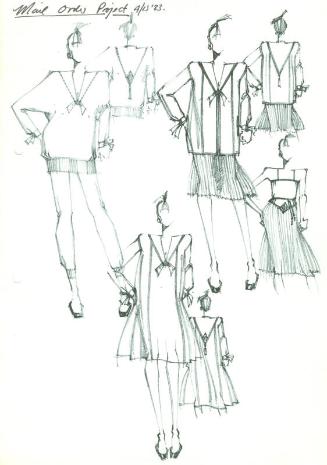 Multidrawing of Tops, Trousers, Skirt and Dress for Autumn/Winter 1983 Mail Order Project