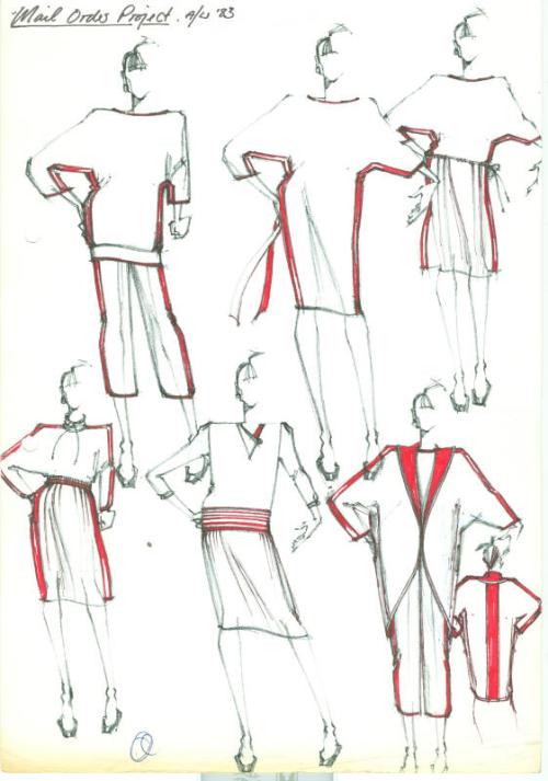 Multidrawing of Tops, Trousers, Skirts and a Dress for Autumn/Winter 1983 Mail Order Project
