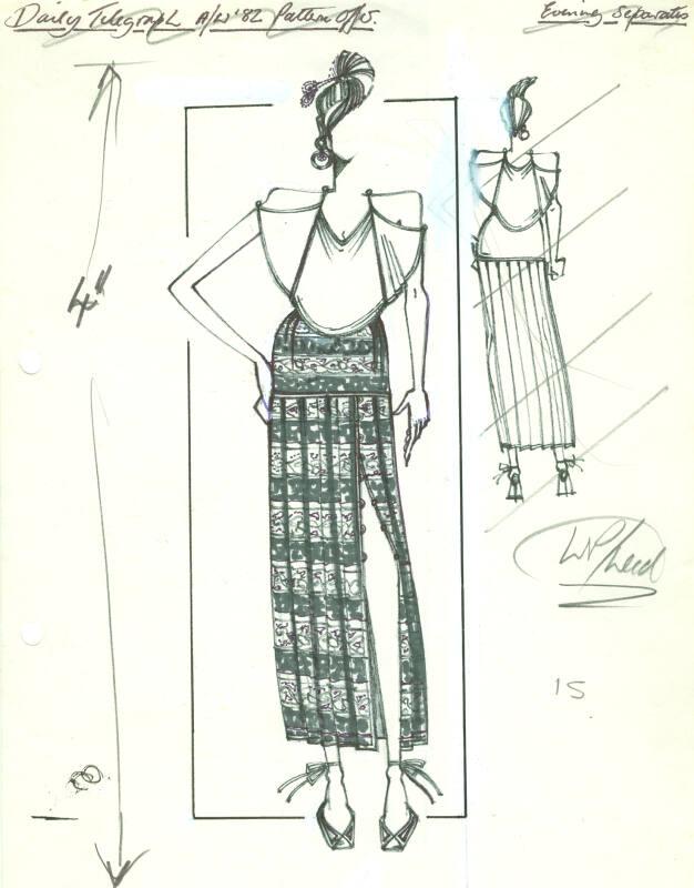 Drawing of Top and Skirt for Daily Telegraph Autumn/Winter 1982 Pattern Offer