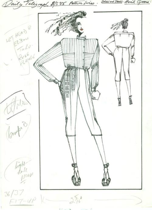 Drawing of Blouse and Cropped Trousers for the Daily Telegraph Spring/Summer 1985 Pattern Serie…