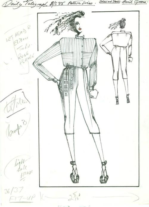 Drawing of Blouse and Cropped Trousers for the Daily Telegraph Spring/Summer 1985 Pattern Serie…