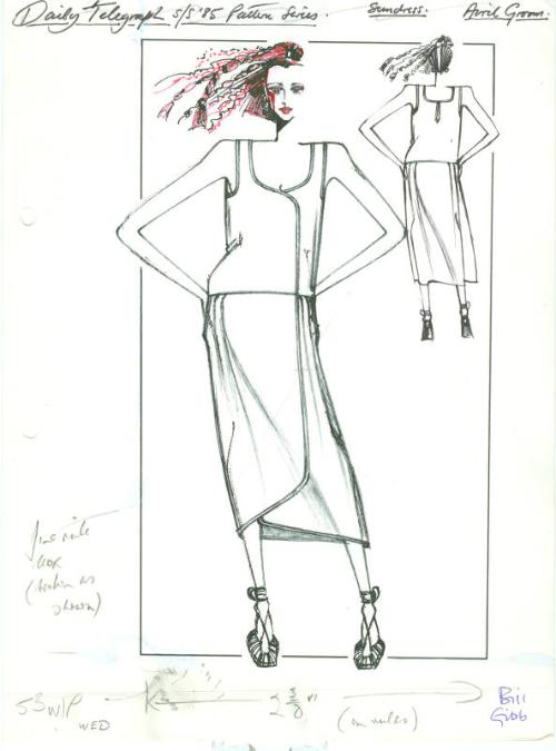 Drawing of Dress for Daily Telegraph Spring/Summer 1985 Pattern Series