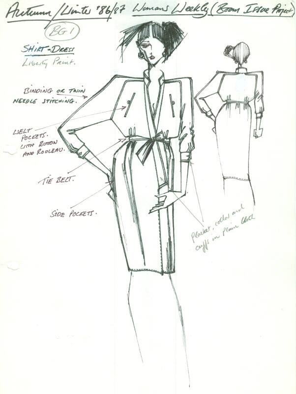 Drawing of Shirt Dress for Autumn/Winter 1986/87 Collection and Woman's Weekly Boom Issue Proje…