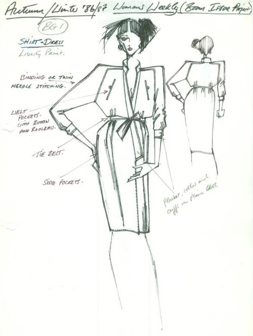 Drawing of Shirt Dress for Autumn/Winter 1986/87 Collection and Woman's Weekly Boom Issue Proje…