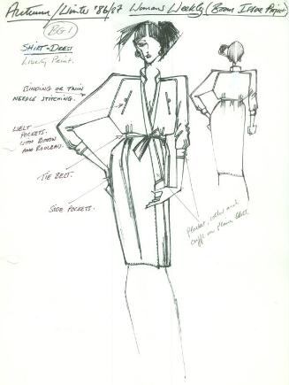 Drawing of Shirt Dress for Autumn/Winter 1986/87 Collection and Woman's Weekly Boom Issue Proje…