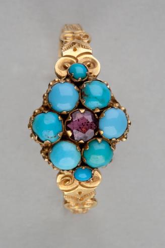 Gold, Turquoise and Garnet Flower Ring