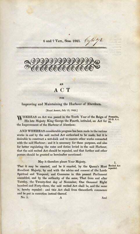 An Act For Improving & Maintaining The Harbour Of Aberdeen, "12 July 1843 - Bound Volume