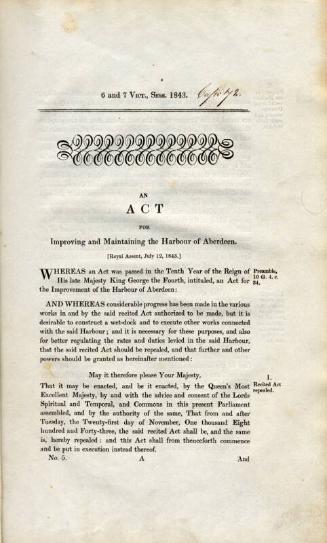 An Act For Improving & Maintaining The Harbour Of Aberdeen, "12 July 1843 - Bound Volume