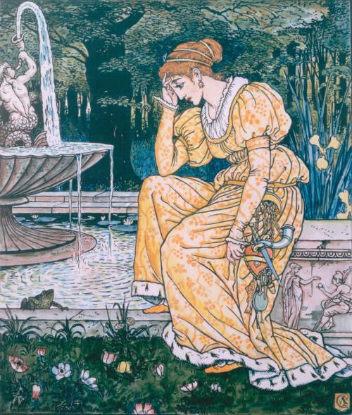 The Princess Meets The Frog By The Fountain - Illustration For "The Frog Prince by Walter Crane