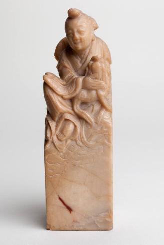 Carved Figure of Chinese Immortal Li Tie Guai with Fu Lion Dog