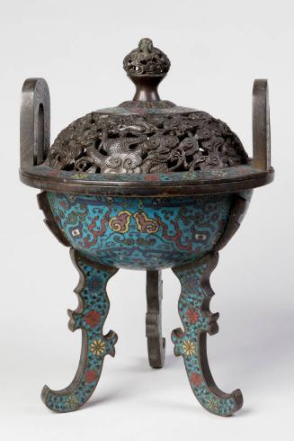 Chinese Cloisonné  Enamel Tripod Censer with Pierced Cover