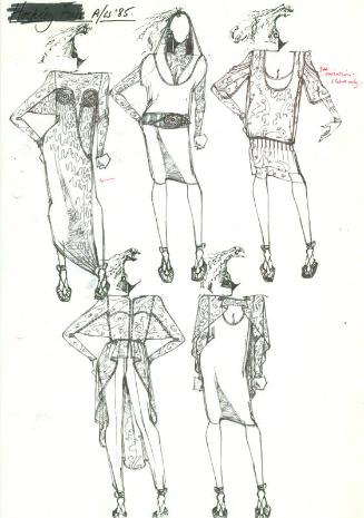 Drawing of Dresses, Top and Trousers for the Autumn/Winter 1985 Collection