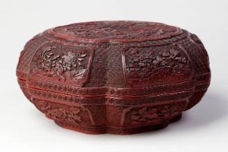 Chinese Red on Black Cinnebar Lacquer Sweetmeat Box and Cover on Stand