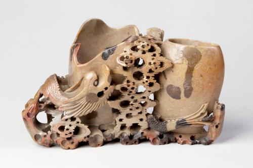 Chinese Carved Double Vase with Dragon