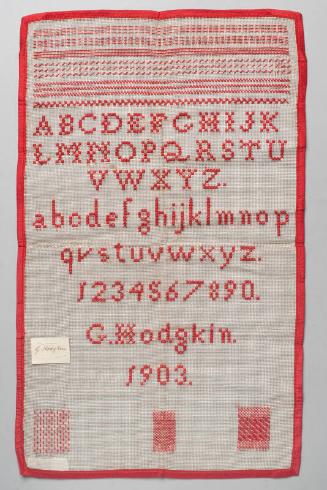 School Sampler with Red Stitching