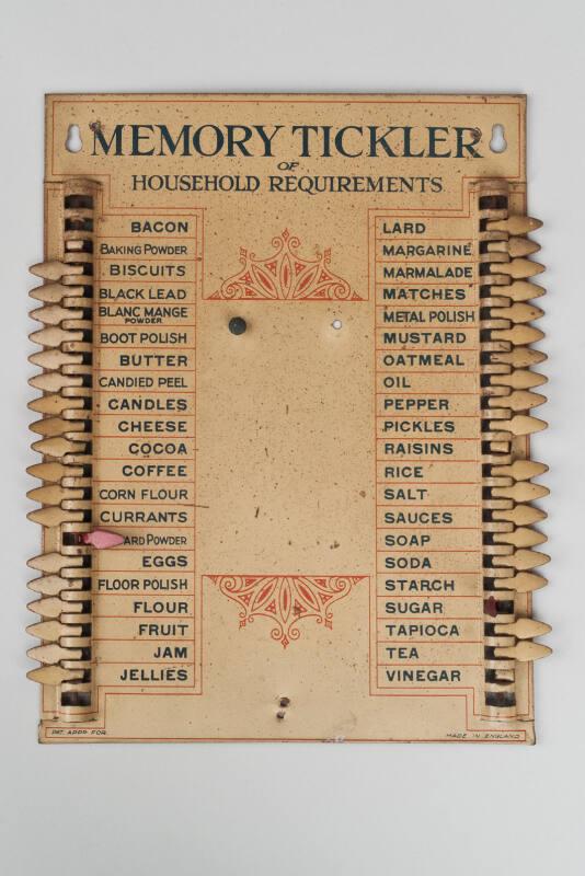 Memory Tickler Of Household Requirements