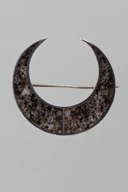 Granite and Silver Crescent Form Brooch by Robert Yule