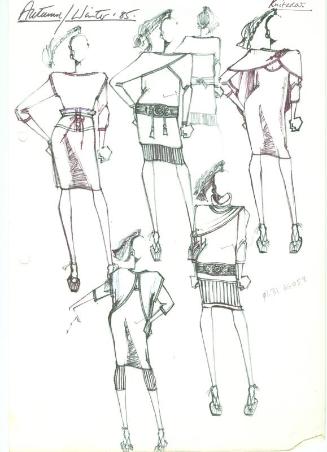 Multidrawing of Top, Dress and Skirt for the Autumn/Winter 1985 Knitting Collection