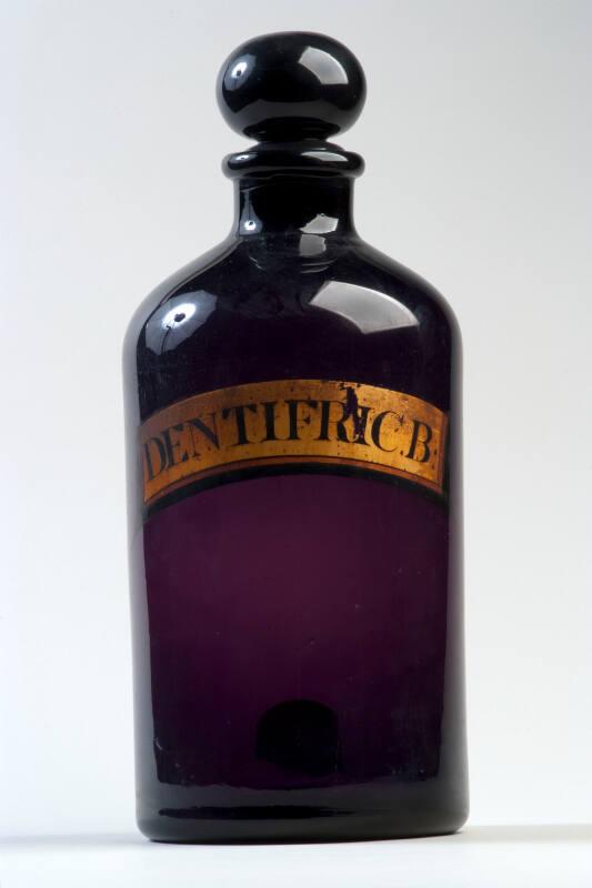 Purple Glass Gilt Label Show Bottle DENTIFRIC. B: (Tooth Powder)