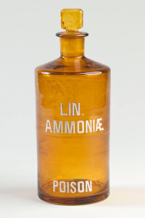 Amber Glass Enamelled Label Poison Shop Round LIN. AMMONIÆ