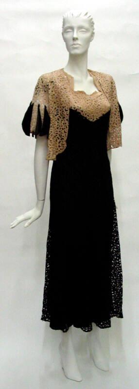 Pink and Brown Lace Evening Dress and Bolero