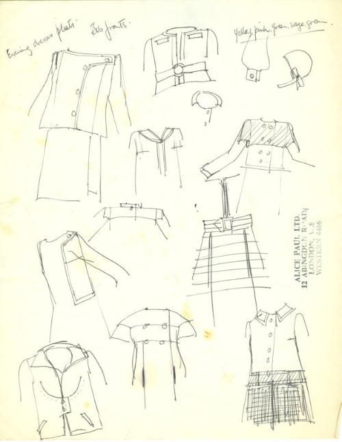 Multidrawing of Jacket, Skirt and Dress Designs