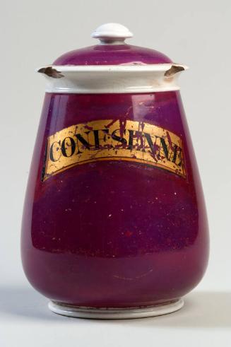 Crimson Glazed Ceramic Drug Jar with Gilt Label CONNSENAE