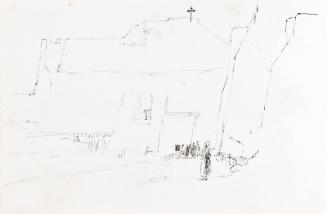 Crowd Outside City Walls (recto), Townscape with castellated buildings (verso) (Sketchbook - War)