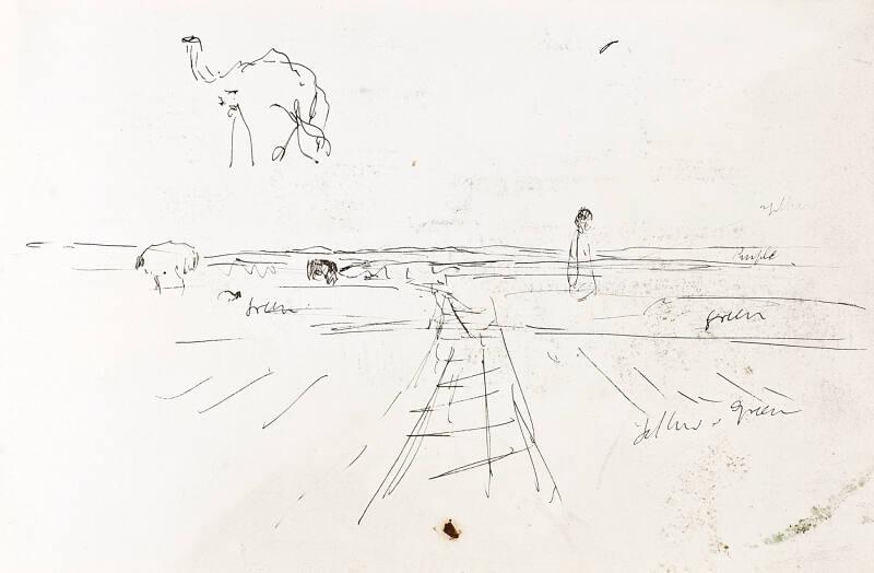 Landscape with Sheep and Camel (recto), Camel Ploughing (verso) (Sketchbook - War)