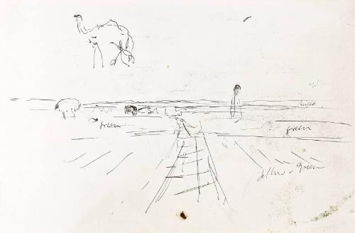 Landscape with Sheep and Camel (recto), Camel Ploughing (verso) (Sketchbook - War)