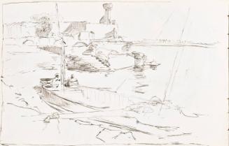 River Scene with Boat (recto) Man sketching Pyramids from Boat (verso) (Sketchbook - War)