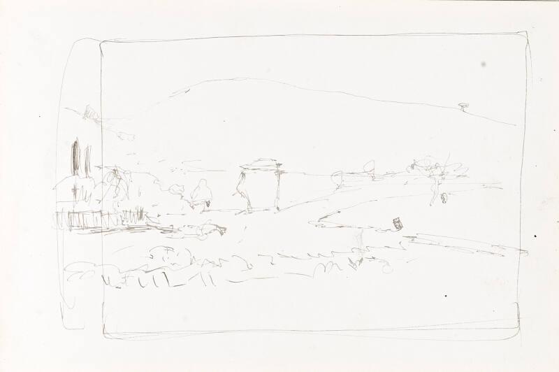 Landscape (recto), two caterpillar trucks (verso) (Sketchbook - War)