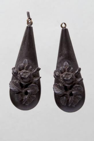 Pair of Black Mourning Earrings with Rose Design