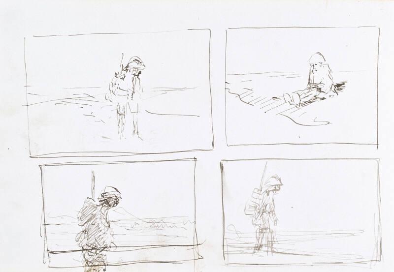 recto: Four Sketches of Soldiers,  verso: Three Sketches of Soldiers (Sketchbook - War)