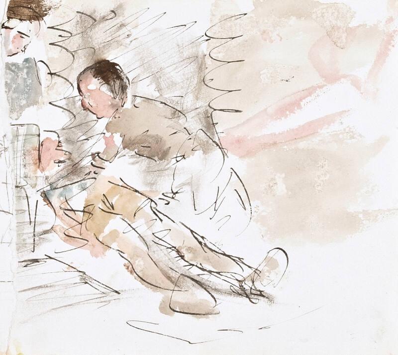 recto: Soldier Receiving Medical Attention, verso: Soldiers During Leisure Time  (Sketchbook - War)