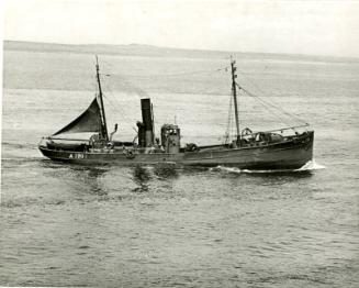 Black and white photograph showing the Starboard side of the Trawler A170 Peggy Nutten