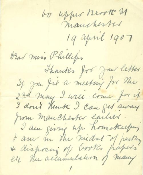 Letter from Emmeline Pankhurst to Caroline Phillips