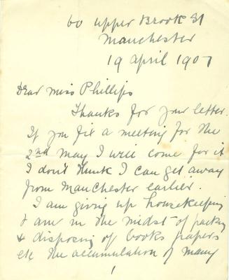 Letter from Emmeline Pankhurst to Caroline Phillips