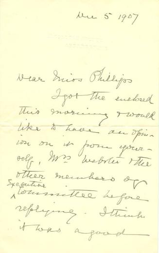 Letter from Agnes M. Ramsay to Caroline Phillips