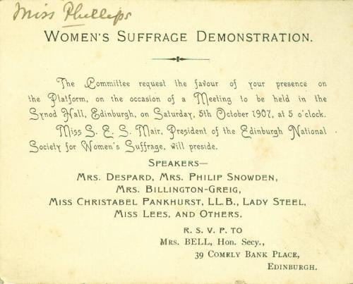 Invitation to Meeting of Edinburgh National Society for Women's Suffrage