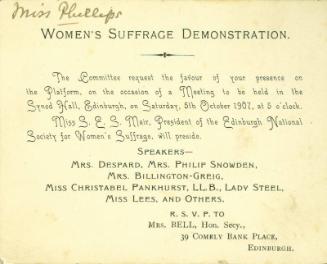 Invitation to Meeting of Edinburgh National Society for Women's Suffrage