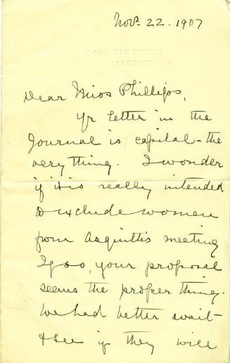 Letter from Agnes M Ramsay to Caroline Phillips