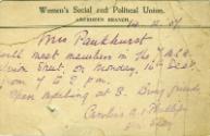 Postcard from Caroline Phillips to Mrs Pankhurst