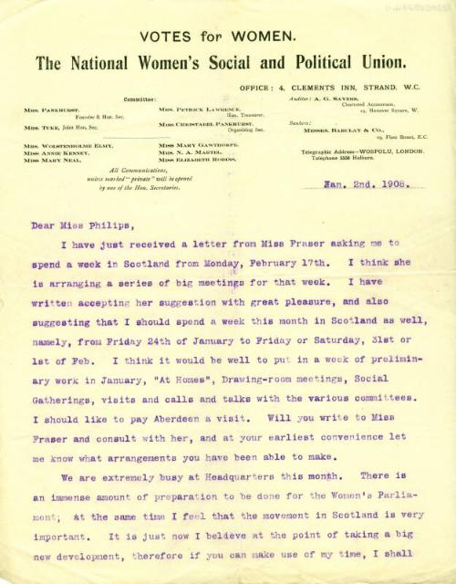 Letter from Emmeline Pethick Lawrence to Caroline Phillips