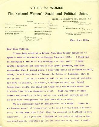 Letter from Emmeline Pethick Lawrence to Caroline Phillips