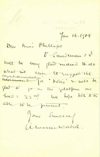 Letter from A. Watson to Caroline Phillips
