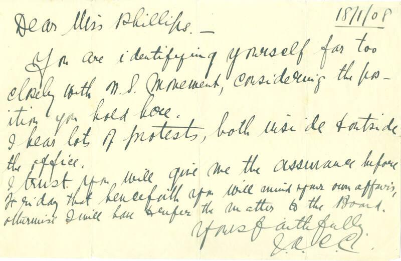 Letter from employer to Caroline Phillips