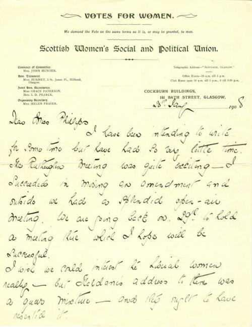 Letter from Helen Fraser to Caroline Phillips