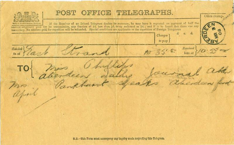 Telegram to Miss Caroline Phillips